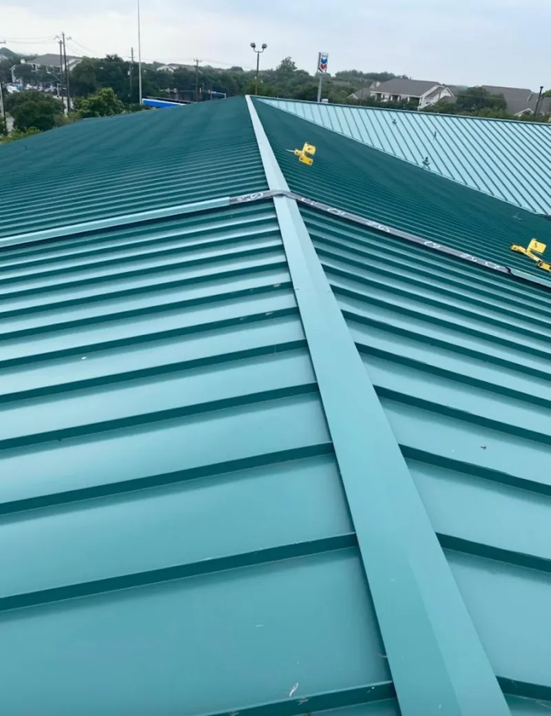 Green commercial metal roof ridge and valley for Metal Roof Repair in Oakmont